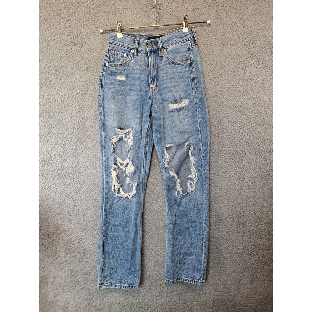 Aéropostale Jeans Womens 00‎ Red (Fits 25x29.5) Denim Distressed Straight Leg